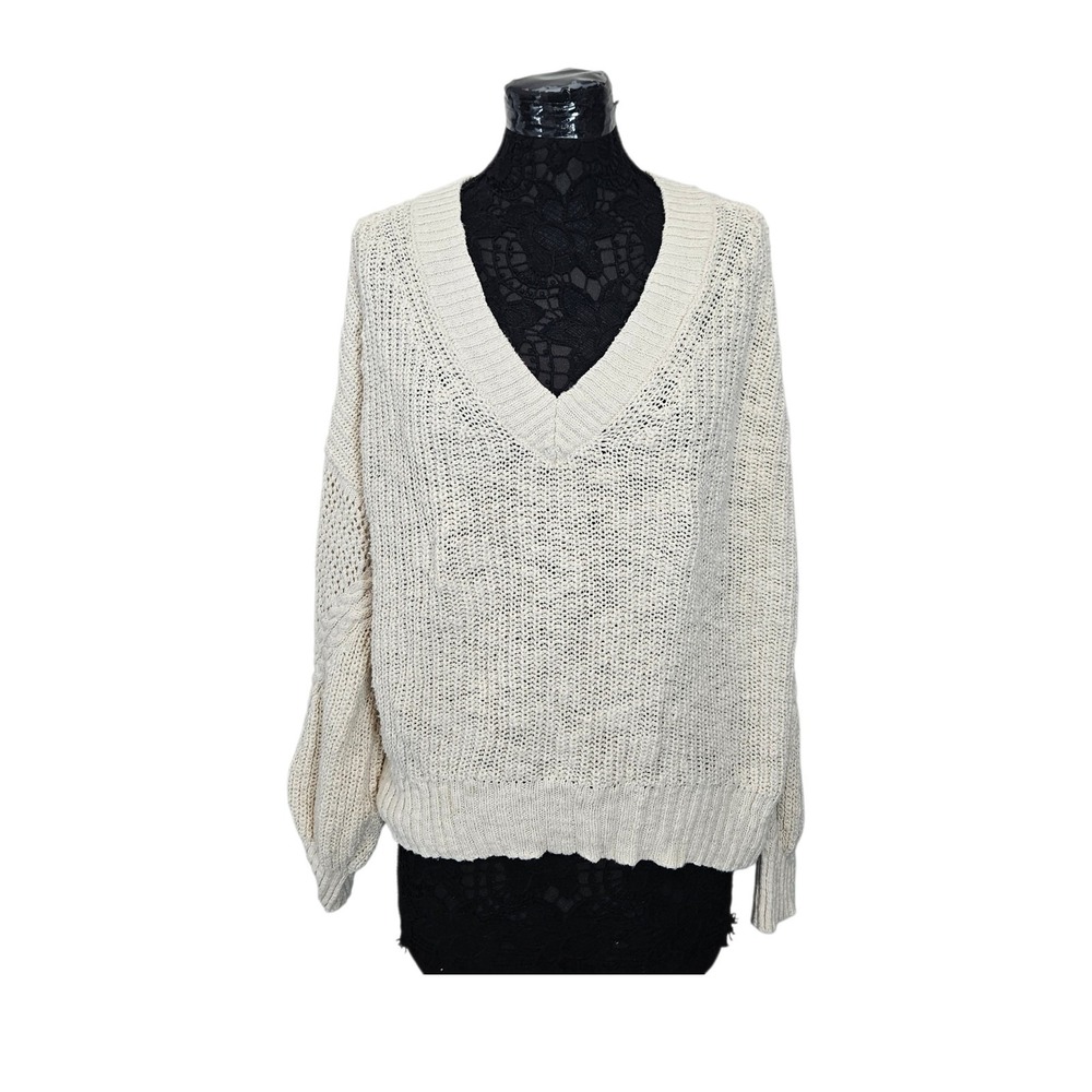 American Eagle Pullover Chunky Knit Oversized V Neck Sweater Cream Size XL